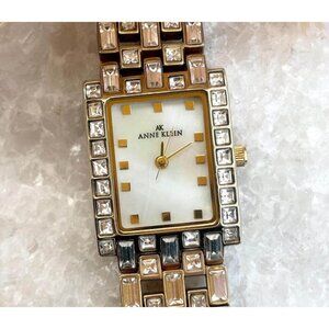 Anne Klein Gold T 735H Rhinestone Mother of Pearl Vintage Wristwatch - 20mm